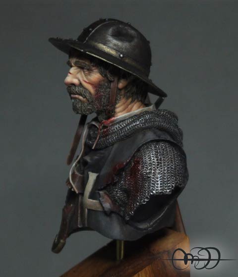 Busto a escala 1/6 de la casa de miniaturas, Andrea Miniaturas, representando a un cruzado veterano en Tierra Santa. 
