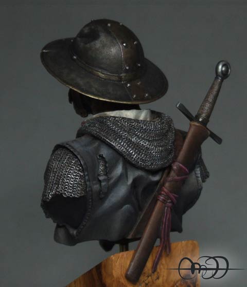Busto a escala 1/6 de la casa de miniaturas, Andrea Miniaturas, representando a un cruzado veterano en Tierra Santa. 