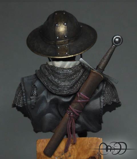 Busto a escala 1/6 de la casa de miniaturas, Andrea Miniaturas, representando a un cruzado veterano en Tierra Santa. 
