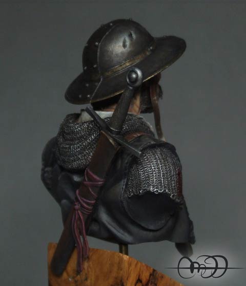 Busto a escala 1/6 de la casa de miniaturas, Andrea Miniaturas, representando a un cruzado veterano en Tierra Santa. 