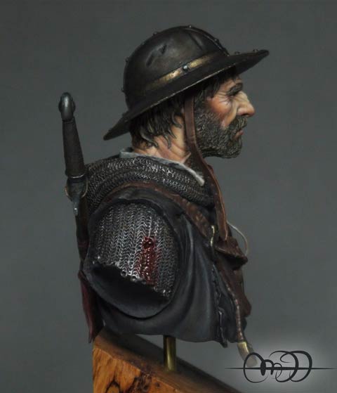 Busto a escala 1/6 de la casa de miniaturas, Andrea Miniaturas, representando a un cruzado veterano en Tierra Santa. 