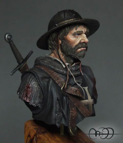 Busto a escala 1/6 de la casa de miniaturas, Andrea Miniaturas, representando a un cruzado veterano en Tierra Santa. 