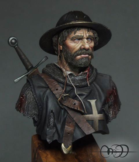 Busto a escala 1/6 de la casa de miniaturas, Andrea Miniaturas, representando a un cruzado veterano en Tierra Santa. 