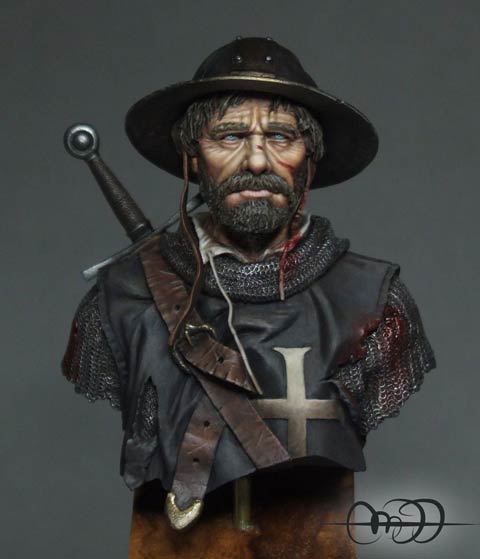 Busto a escala 1/6 de la casa de miniaturas, Andrea Miniaturas, representando a un cruzado veterano en Tierra Santa. 