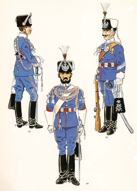 n&ordm; 12 - Comandante del Rgto. M&ordf; Cristina , de media gala, 1909-22. n&ordm; 13 - Sargento del Rgto. M&ordf; Cristina, de gala en formaci&oacute;n, 1909-22. n&ordm; 14 - Batidor del Rgto. M&ordf; Cristina, de gala, 1909-22. 