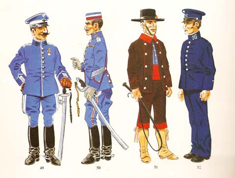 n&ordm; 49 - Sub-oficial de cazadores del Rgto. Alcantara, de diario para paseo. 1912-22. n&ordm; 50 - Sargento del Rgto. M&ordf; Cristina en uniforme de paseo. 1909-22. n&ordm; 51 - Carrero. n&ordm; 52 - Asistente. 