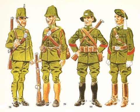 n&ordm; 58 - Cazador en uniforme de servicio en verano.1914-22. n&ordm; 59 - Cazador de 1&ordm;, campa&ntilde;as de Africa.1914-18. n&ordm; 60 - Cabo de cazadores del Rgto. Alfonso XII en uniforme de campa&ntilde;a 1922-27. n&ordm; 61 - Cabo de cazadores en uniforme de gala, 1927-30. 