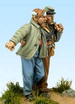 Figuras de la casa de miniaturas, Perry Miniatures a escala de 28 mm. de dos soldados de infanteria confederados durante la Guerra Civil Americana 1861 - 1865.