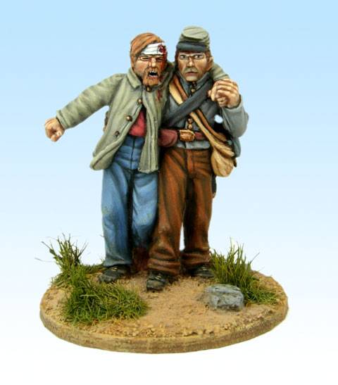 Figuras de la casa de miniaturas, Perry Miniatures a escala de 28 mm. de dos soldados de infanteria confederados durante la Guerra Civil Americana 1861 - 1865.