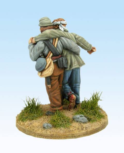 Figuras de la casa de miniaturas, Perry Miniatures a escala de 28 mm. de dos soldados de infanteria confederados durante la Guerra Civil Americana 1861 - 1865.