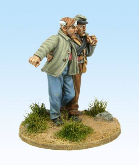 Figuras de la casa de miniaturas, Perry Miniatures a escala de 28 mm. de dos soldados de infanteria confederados durante la Guerra Civil Americana 1861 - 1865.