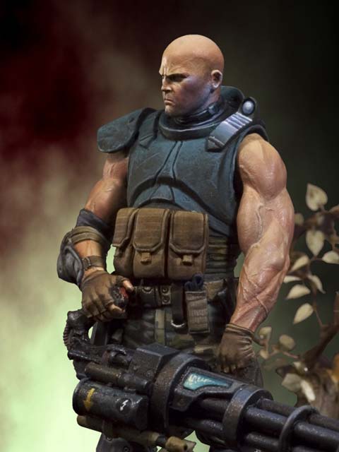 Figura en metal blanco a escala de 54mm de la casa de miniaturas, Andrea Miniaturas, representando a Gabriel Blackburn un comando perteneciente a la serie Dark Nova.