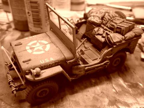Maqueta a escala 1/35 de un Jeep Willy perteneciente al ejercito de los Estados Unidos