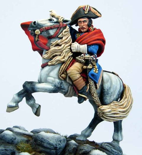 Figura de Napoleon cruzando los Alpes de la casa de miniaturas Wargames Foundry a escala 28 mm.