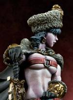 Figura en metal blanco de la casa de miniaturas, Pegaso models, a escala 1/32 representando a una bella guerrera,  Nokjagerin. 
