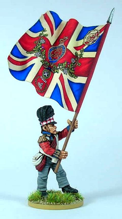abandaderado britanico de la infanteria de linea perteneciente a una compa&ntilde;ia de centro de los Highlander durante la campa&ntilde;a de 1806 - 1815. 