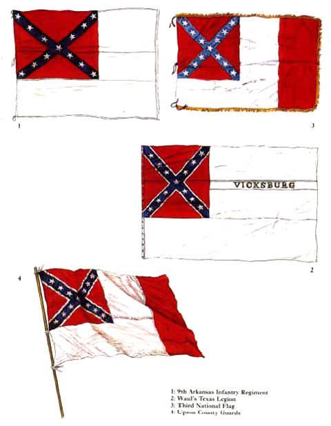 1 - 9th Arkansas Infantry Regiment 2 - Waul&acute;s Texas Legion 3 - Third National Flag