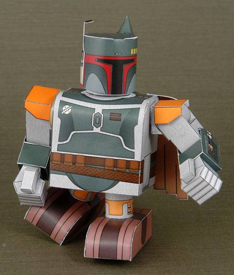 Recortable de papel o cartulina de Boba Fett en su versi&oacute;n infantil.