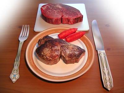 recortables de papel o cartulina del plato, cubiertos y chuleton