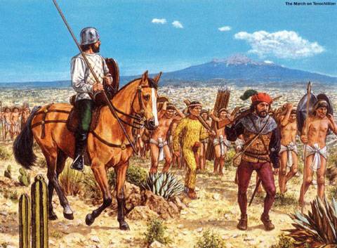 Hern&aacute;n Cort&eacute;s, en su marcha hacia M&eacute;xico-Tenochtitlan