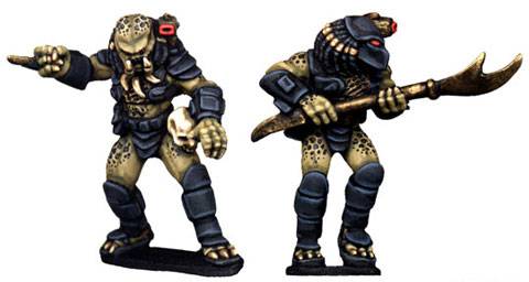 Figuras a escala de 28 mm de la casa de miniaturas SF Copplestone & GZG, representado a un grupo de asalto de la pelicula depredador. 