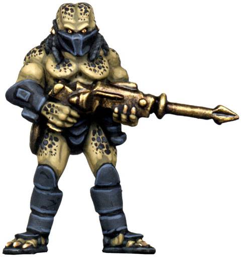 Figuras a escala de 28 mm de la casa de miniaturas SF Copplestone & GZG, representado a un grupo de asalto de la pelicula depredador. 