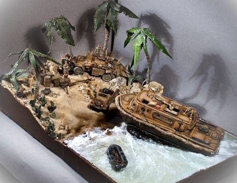 Diorama de un desembarco en el Norte de Africa.