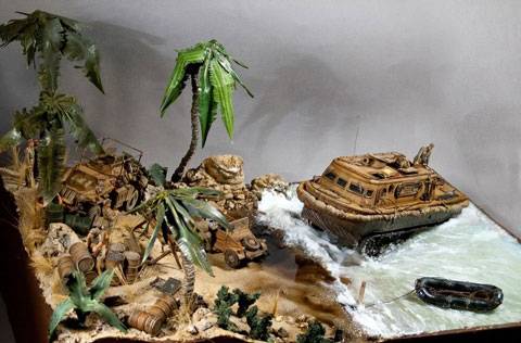 Diorama de un desembarco en el Norte de Africa.