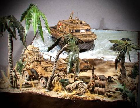 Diorama de un desembarco en el Norte de Africa.