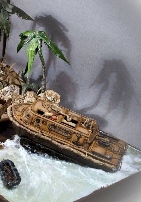 Diorama de un desembarco en el Norte de Africa.