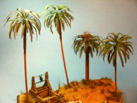 Diorama a escala 1/35 que representa a un grupo de soldados del Dak en el norte de Africa, descansando y reponiendo fuerzas en un Oasis.
