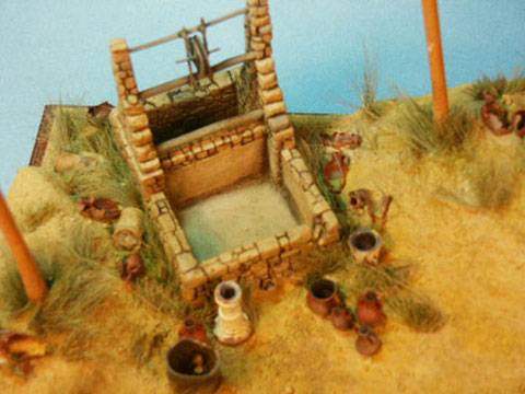Diorama a escala 1/35 que representa a un grupo de soldados del Dak en el norte de Africa, descansando y reponiendo fuerzas en un Oasis.
