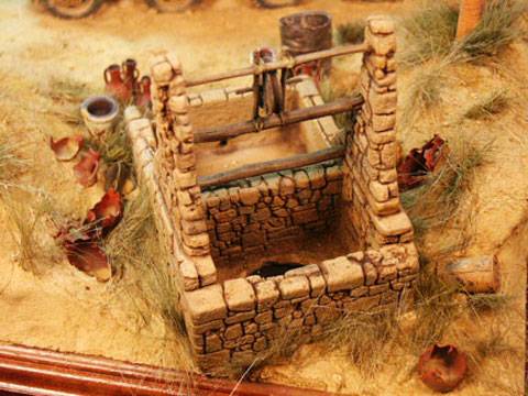 Diorama a escala 1/35 que representa a un grupo de soldados del Dak en el norte de Africa, descansando y reponiendo fuerzas en un Oasis.