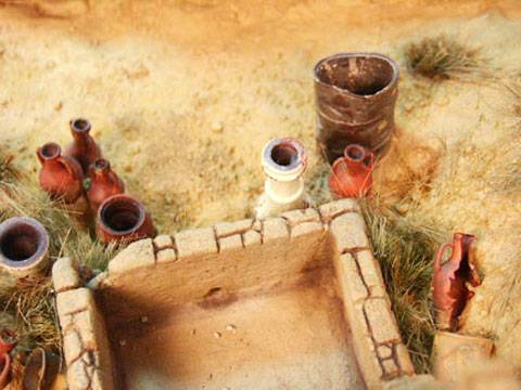 Diorama a escala 1/35 que representa a un grupo de soldados del Dak en el norte de Africa, descansando y reponiendo fuerzas en un Oasis.