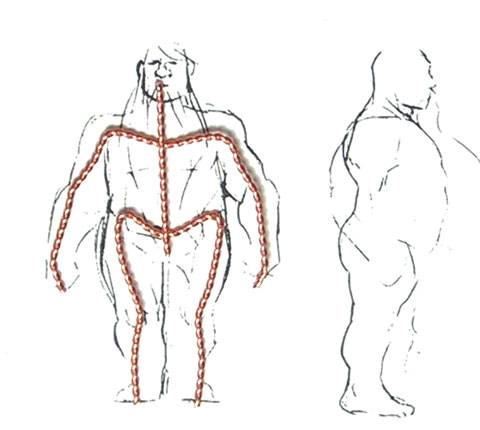 Como en todas las figuras que modela lo primero que hace es construir un maniqui, para ello reduce un dibujo de una anatomia con el Photoshop y la pone al tama&ntilde;o deseado