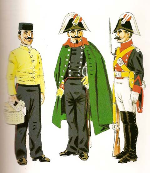 Guardia en Uniforme de Cuartel Comandante en Uniforme de Paseo para Diario Cabo 2&ordm; en Uniforme de Gala (1850)