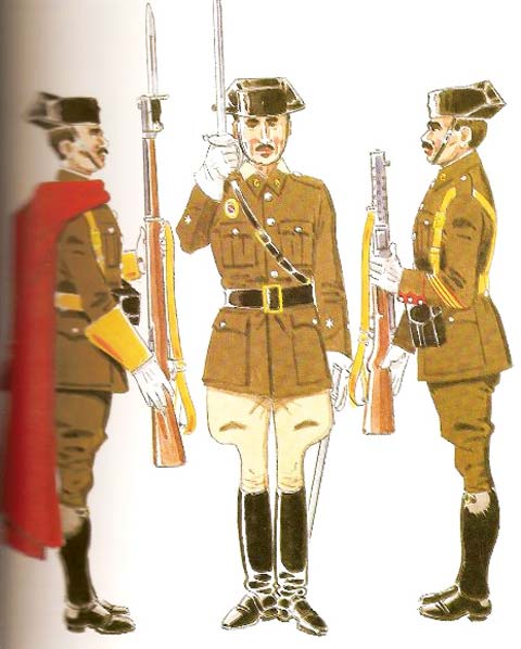 GUARDIA DE S.E. EL GENERALISIMO (1937-40)   Guardia de la compa&ntilde;ia Mixta en uniforme de Gala (1937) Teniente de la Escolta de S.E. (1937-39) Sargento de la escolta de S.E. salamanca (1937)