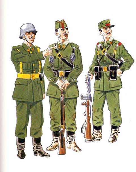 Reglamento de 1943  Guardia en funciones de Policia Militar (1943) Guardia en Uniforme de Campa&ntilde;a (1947-57) Cabo en Uniforme de Campa&ntilde;a (1957-60)
