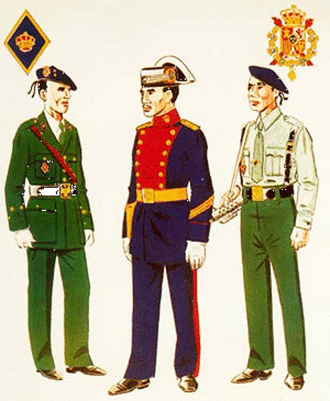 Compa&ntilde;&iacute;a de la Guardia Civil del Regimiento de la Guardia Real   Teniente en Uniforme de Gala fuera de formaci&oacute;n Sargento en Uniforme de Gran Gala para Servicio (1978). Guardia en Uniforme de Servicio en verano.