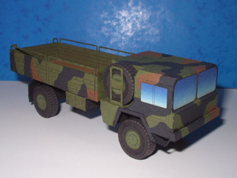 Recortable de papel de un Camion Militar MAN 4x4 5T MIL GL 2X de caja abierta de mas de 7,5 Toneladas a escala 1/50. 