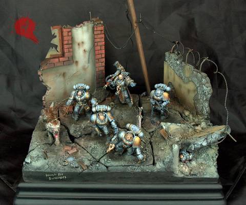 Un diorama sobre un grupo de Marines espaciales en una mision de busqueda