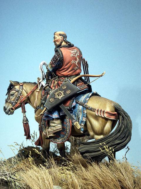 Gengis Kan a caballo con un proceso de pintura minucioso