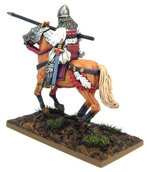 . La figura representa a un hombre de armas a caballo frances durante la batalla de Agincourt.