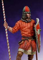 La vi&ntilde;eta representa a la figura de un Guerrero Normando durante la Batalla de Hastings en el a&ntilde;o 1066 dC. 