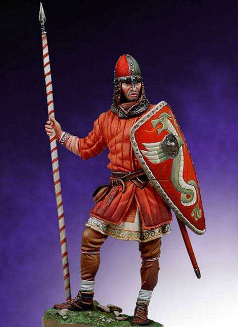 La vi&ntilde;eta representa a la figura de un Guerrero Normando durante la Batalla de Hastings en el a&ntilde;o 1066 dC. 