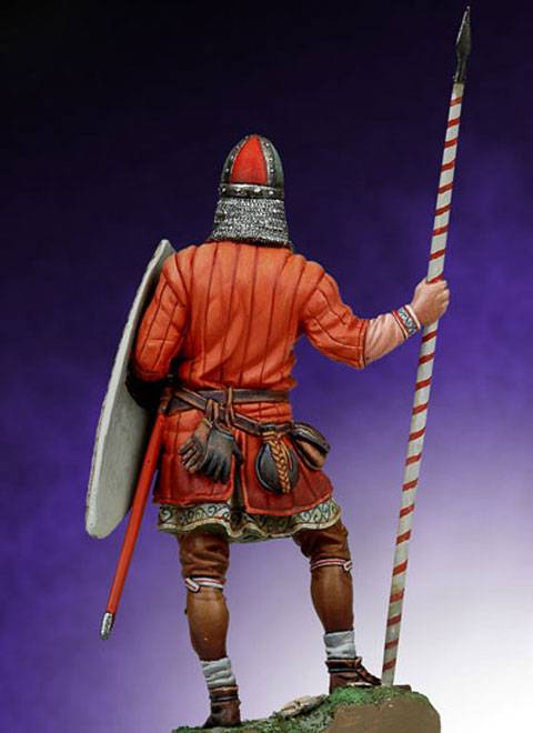 La vi&ntilde;eta representa a la figura de un Guerrero Normando durante la Batalla de Hastings en el a&ntilde;o 1066 dC. 