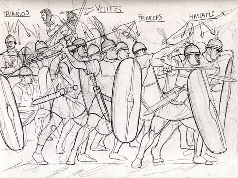 Proceso de ilustraci&oacute;n de la l&aacute;mina Romanos Republicanos
