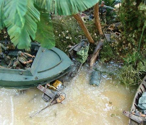 Diorama de un grupo de lanchas de asalto en busca de vietnamitas