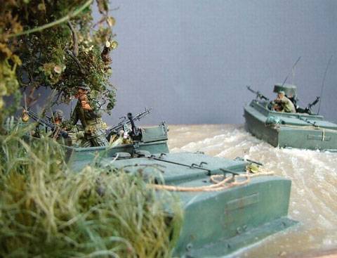 Diorama de un grupo de lanchas de asalto en busca de vietnamitas