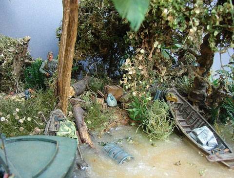 Diorama de un grupo de lanchas de asalto en busca de vietnamitas